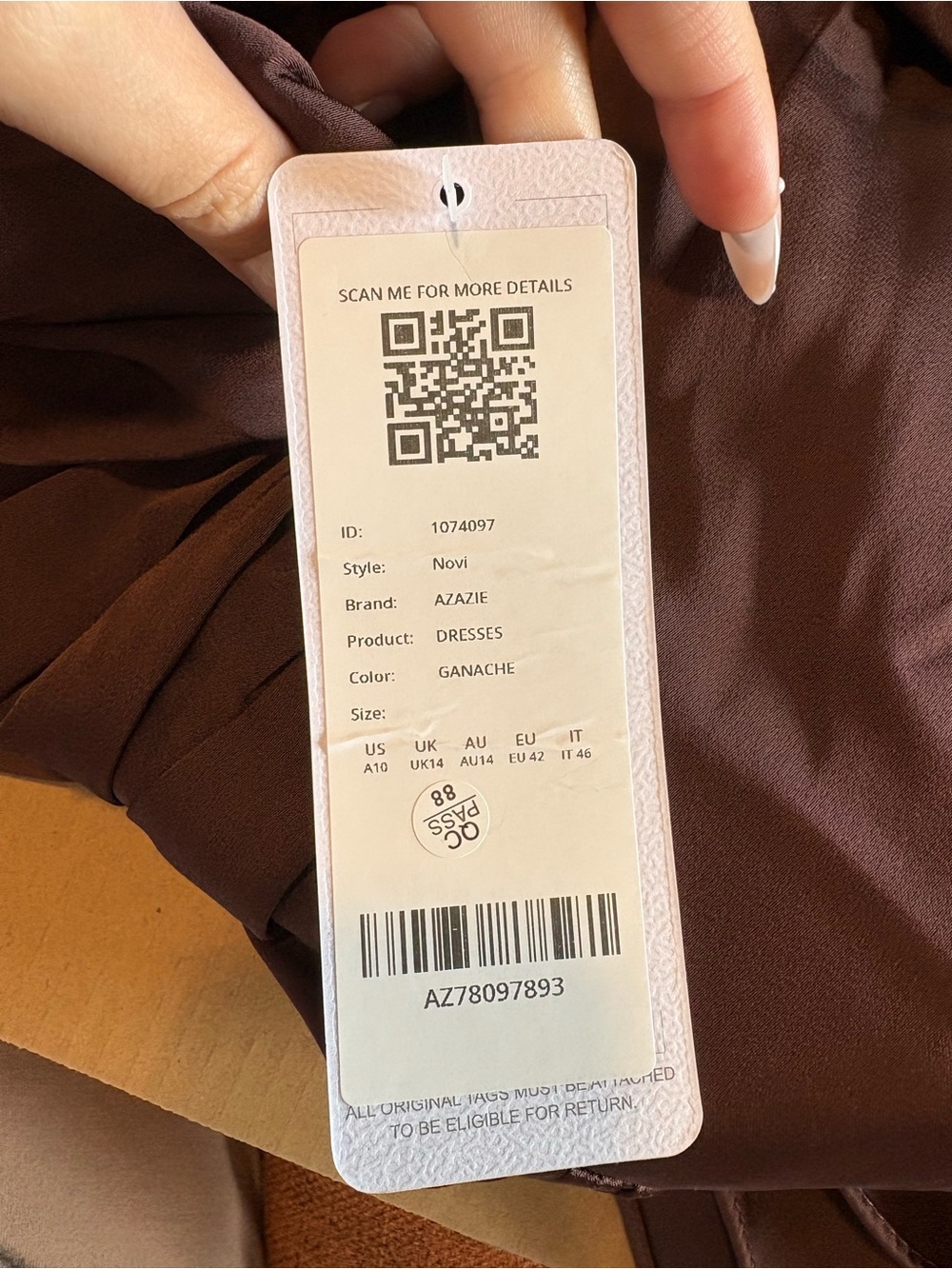 Azazie Brown Stretch Satin A-Line Maxi Dress - Picture 3 of 4